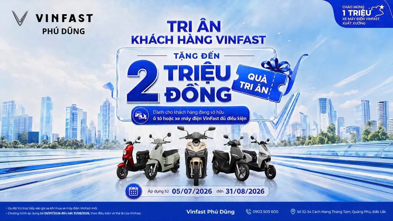 Tri Ân Khách Hàng Mua Xe Máy Điện  VinFast Tổng Ưu Đãi lên đến 2.0000.000 đ